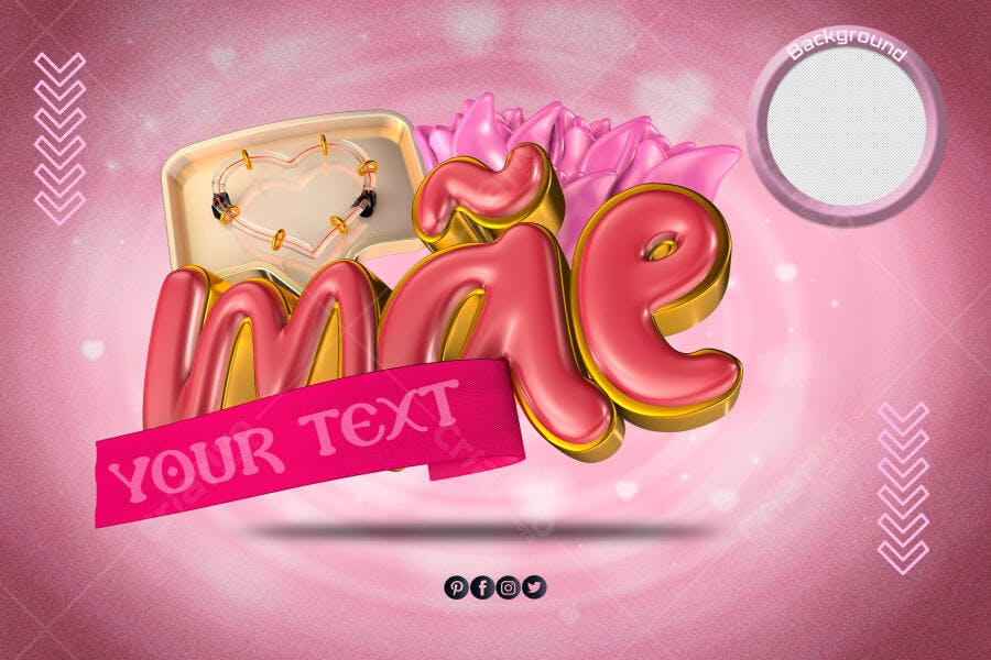 Post para Redes Sociais Dia das Mães Mãe Rosa Dourado Brilhante PSD Editável