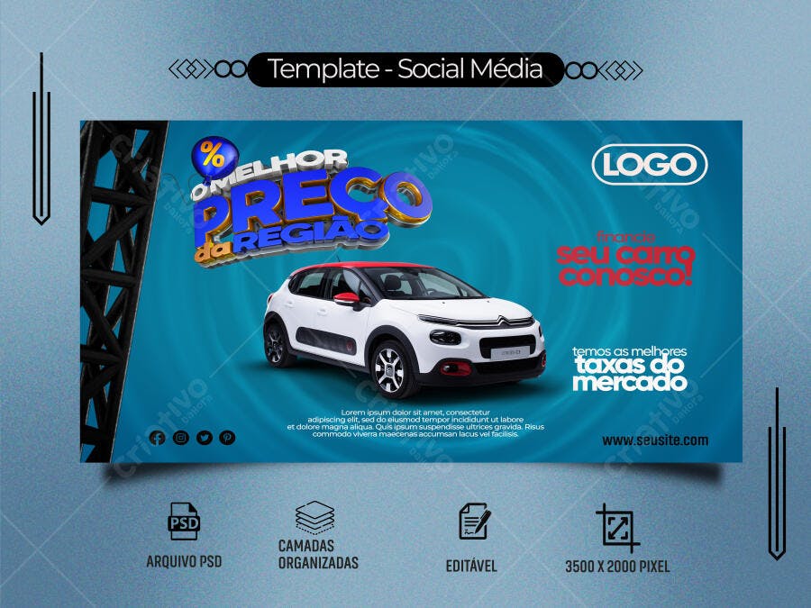 Flyer Social Mídia para Promoção de Carros O Melhor Preço Psd Editável