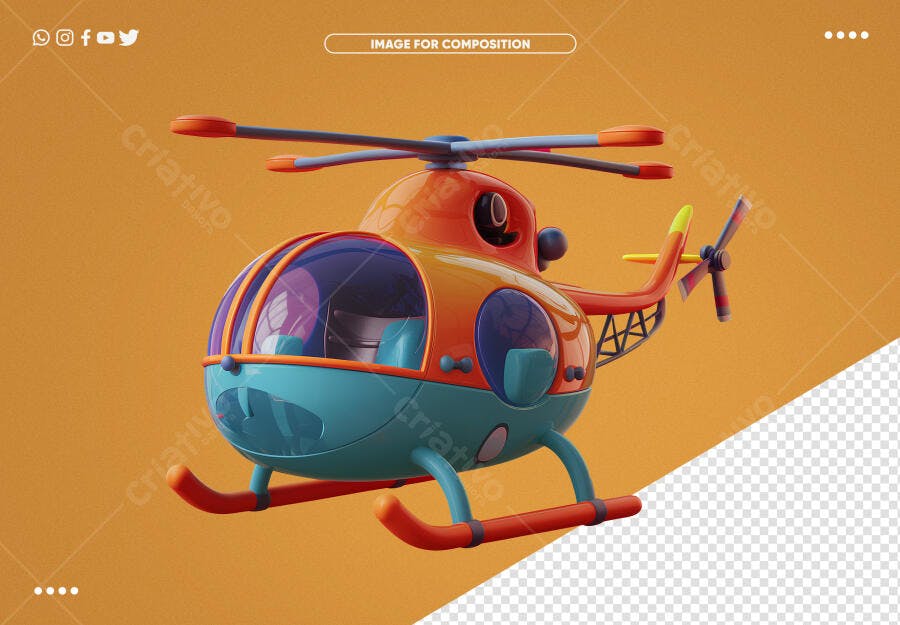 Ilustração 3D Helicóptero Brinquedo para Festa Infantil PSD Editável