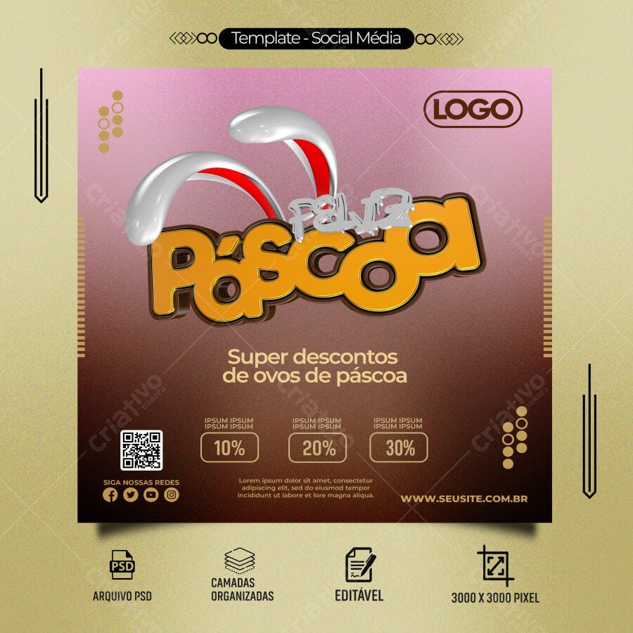 Flyer Social Mídia de Páscoa com Descontos PSD Editável