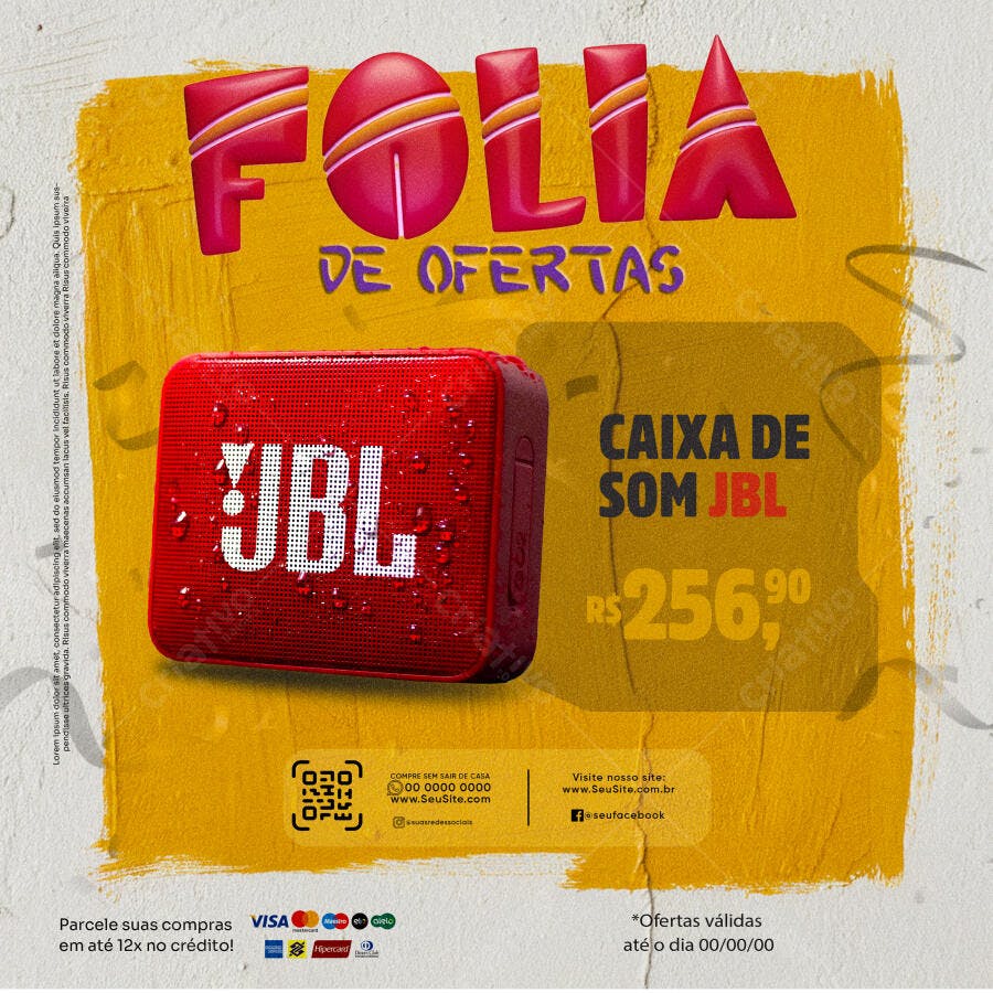 Flyer Folia de Ofertas Caixa de Som JBL Vermelha PSD Editável