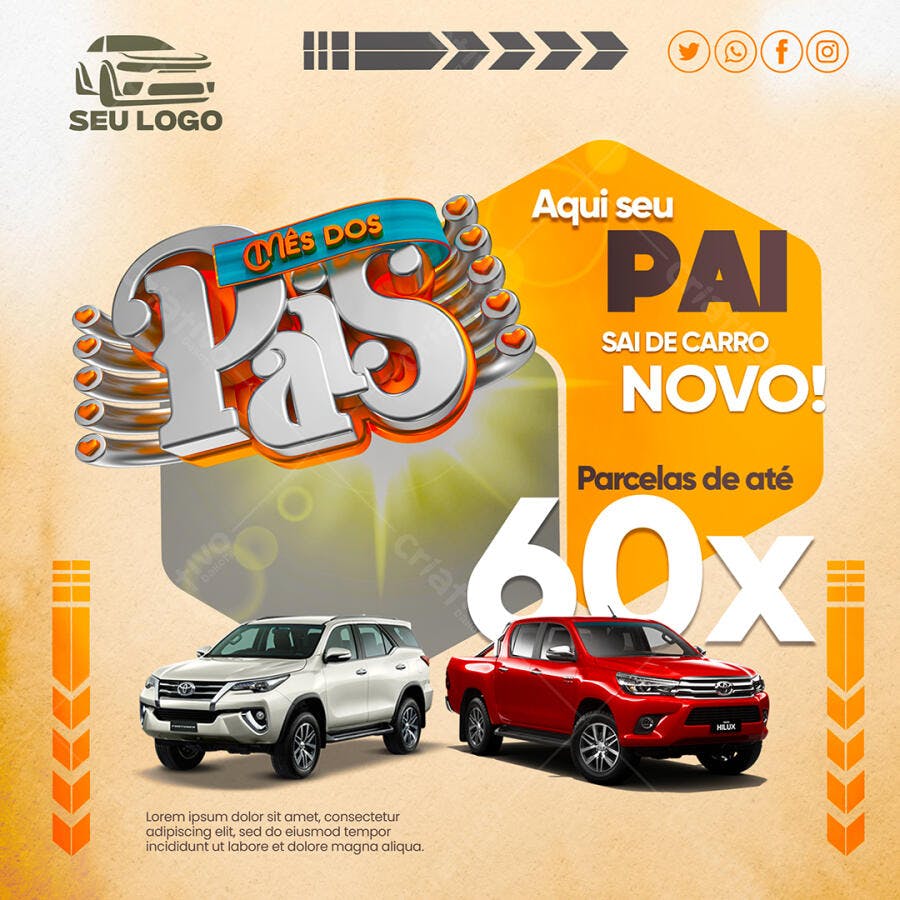 Post para Redes Sociais Mês dos Pais Carro Novo 60X PSD Editável