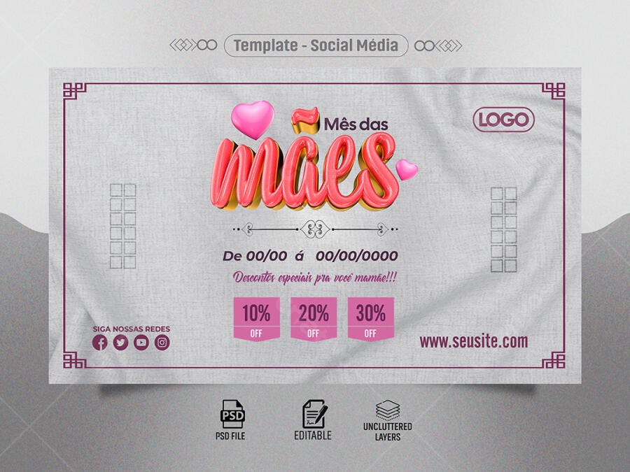 Post para Redes Sociais Mês das Mães PSD Editável