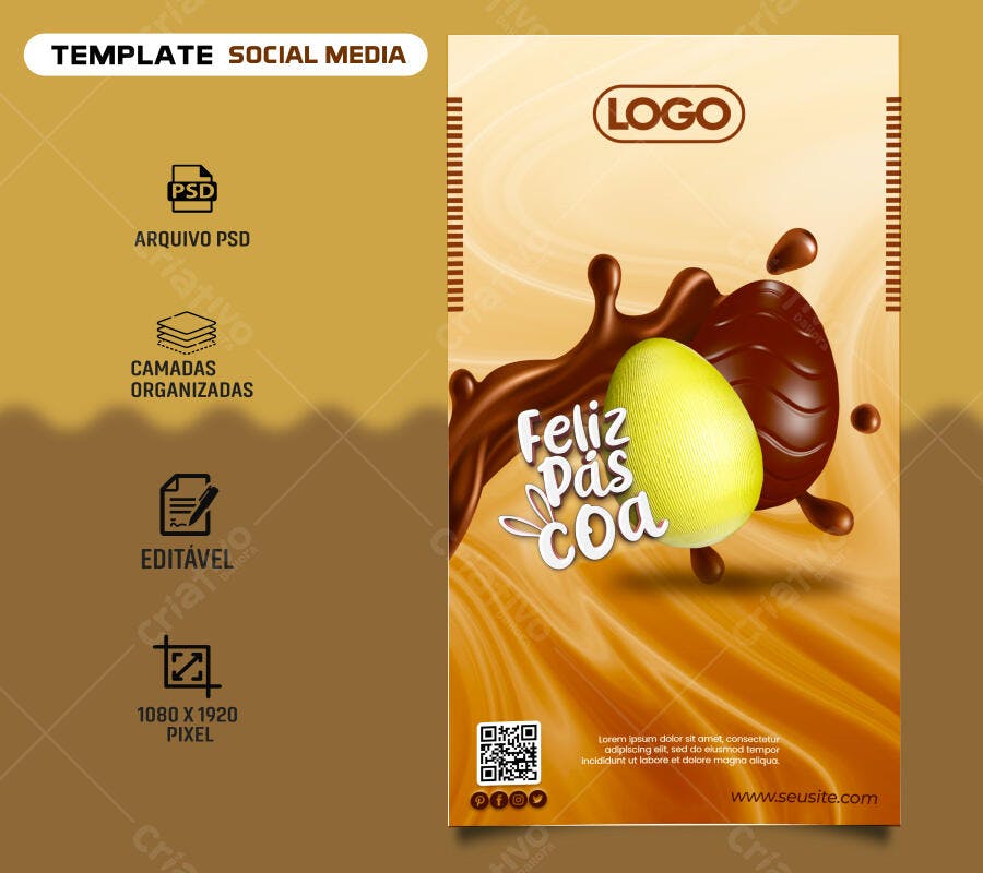 Pós Social Mídia para Páscoa com Ovos de Chocolate PSD Editável