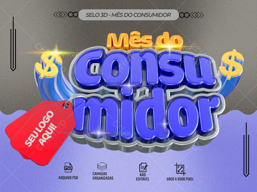 Selo 3D Promocional Mês do Consumidor PSD Editável