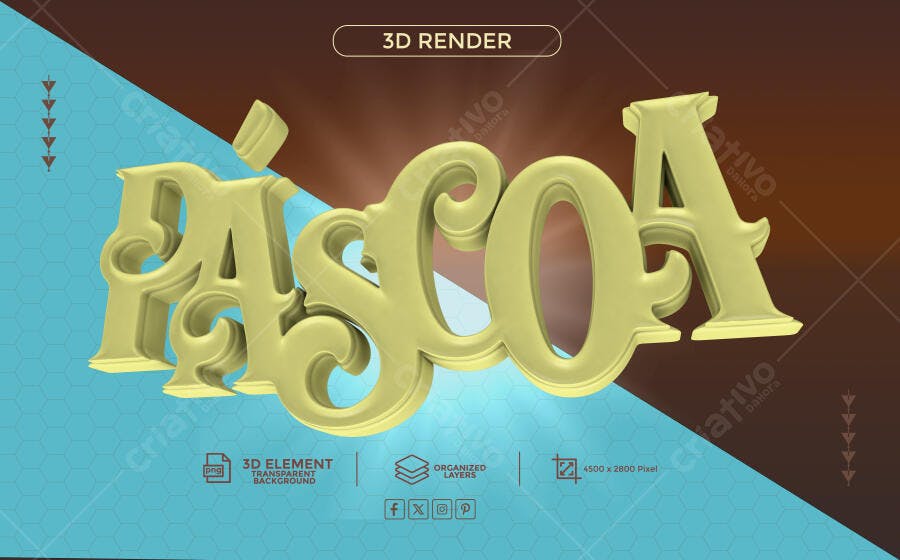 Render 3D Dourado Páscoa PSD Editável