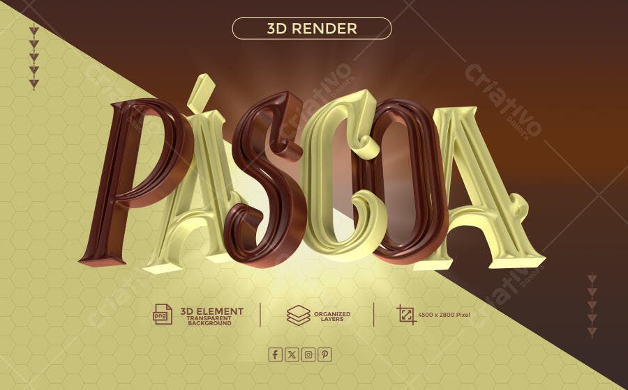 Texto 3D Páscoa Chocolate e Creme PSD Editável