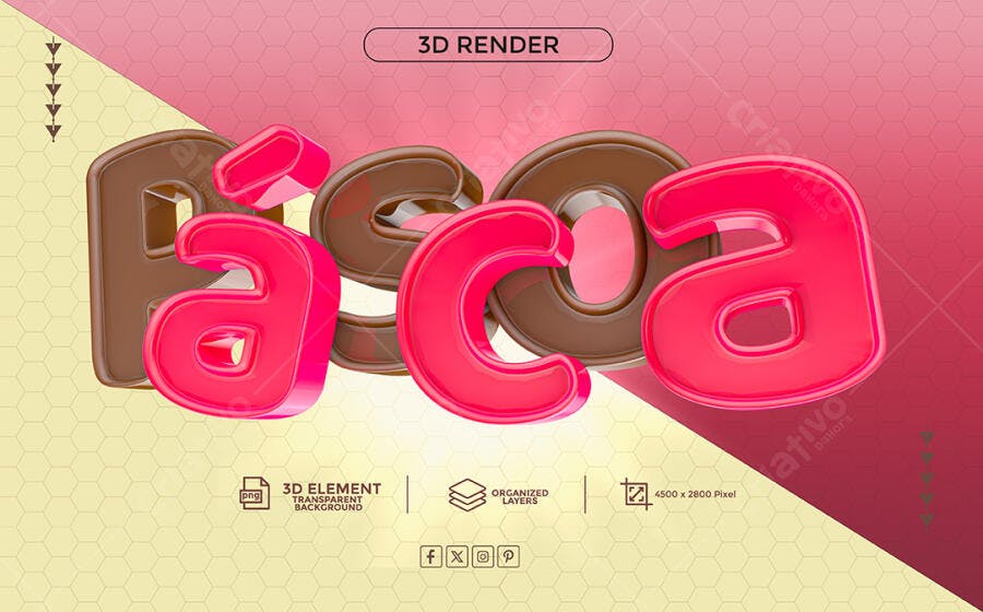 Render 3D Páscoa com Letras Chocolate Rosa PSD Editável
