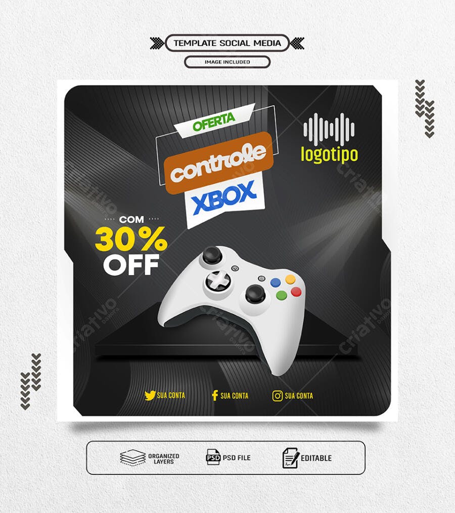 Post de Oferta para Controle Xbox 30% Off PSD Editável