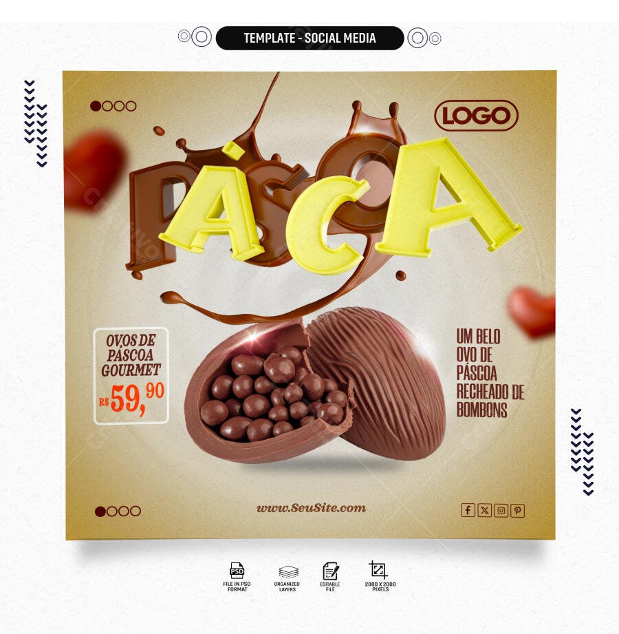 Flyer Páscoa Ovos de Chocolate Gourmet Recheados PSD Editável
