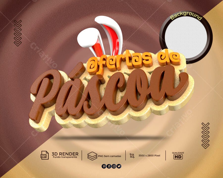 Elemento Gráfico PSD Editável para Ofertas de Páscoa com Orelhas de Coelho