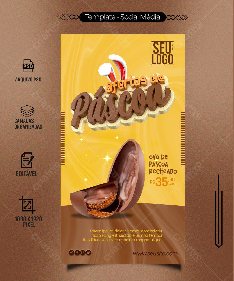 Flyer Ofertas de Páscoa Ovo Recheado PSD Editável