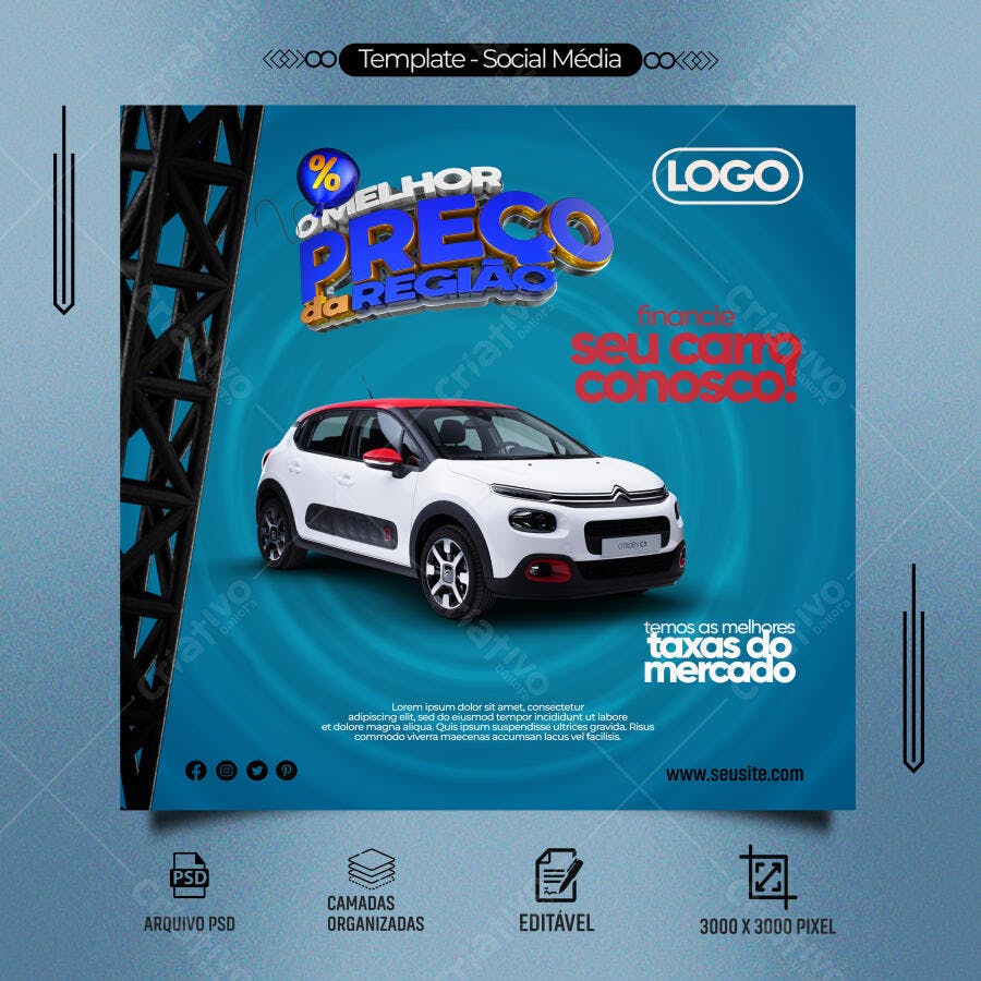 Post para Redes Sociais Carro O Melhor Preço da Região PSD Editável