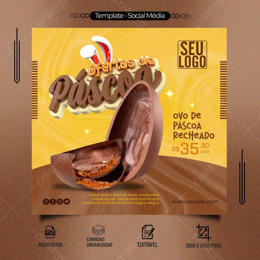 Flyer Ofertas de Páscoa Ovo Recheado PSD Editável