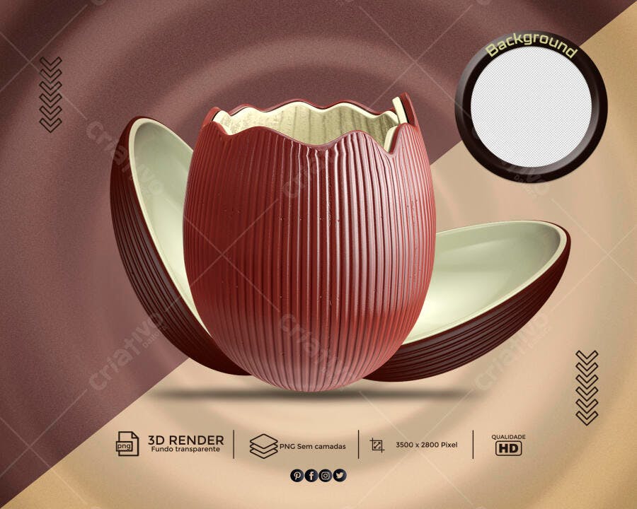 Render 3D Ovo de Páscoa Chocolate Marrom Texturizado PSD Editável