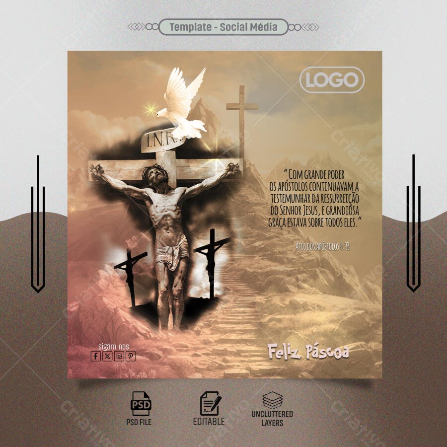 Flyer para Páscoa e Ressurreição de Jesus PSD Editável