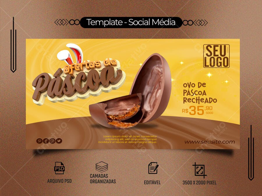Flyer Social Mídia Ofertas de Páscoa Ovo Recheado PSD Editável