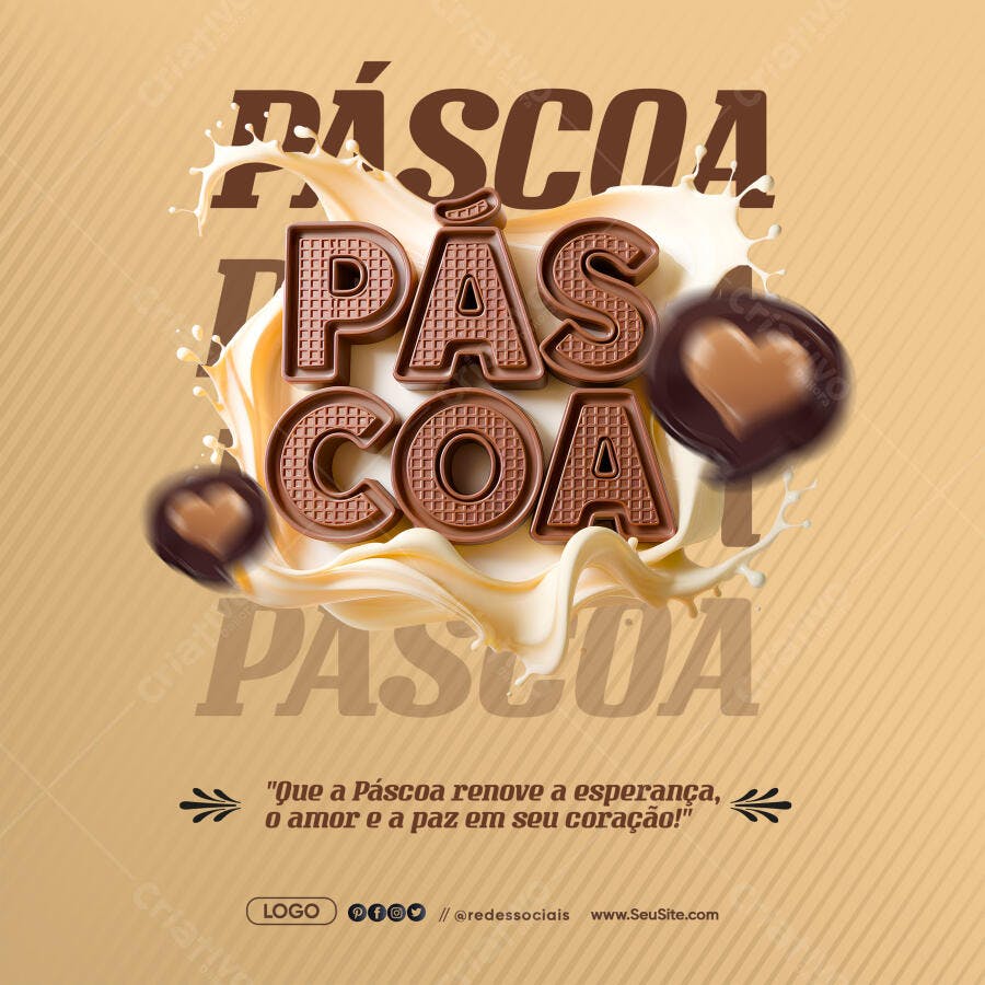 Flyer para Páscoa com Letras de Chocolate 3D PSD Editável
