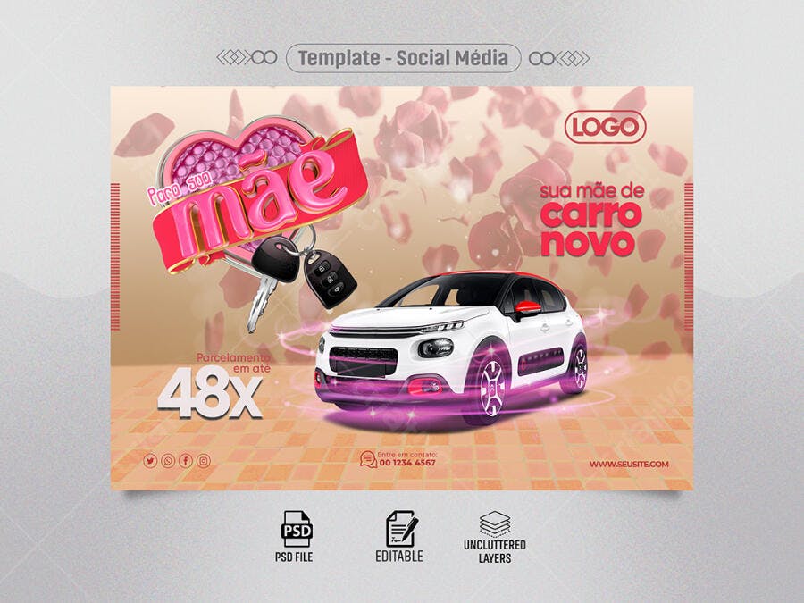 Promoção Dia das Mães Carro Novo Chaves Coração Psd Editável