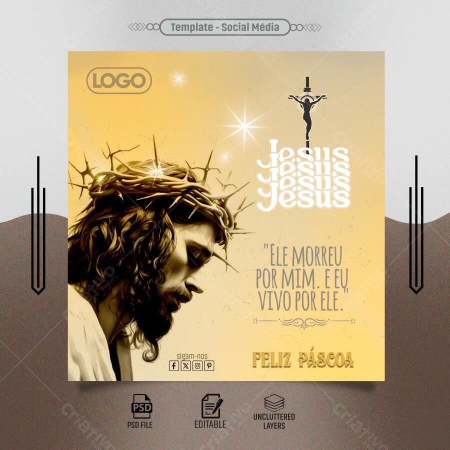 Flyer Páscoa Jesus Coroa de Espinhos Cristão PSD Editável