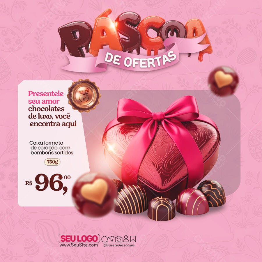 Arte para Redes Sociais Páscoa de Ofertas Chocolates PSD Editável