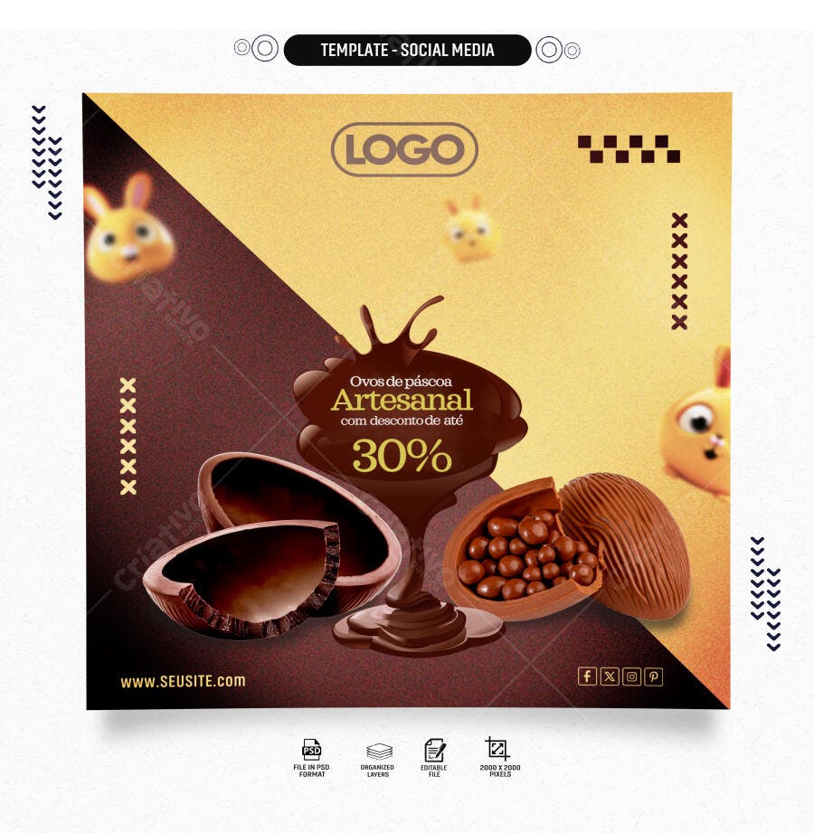 Flyer de Páscoa Ovos Artesanais com Desconto PSD Editável