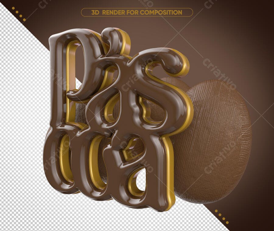Elemento 3D para Páscoa Chocolate Dourado PSD Editável
