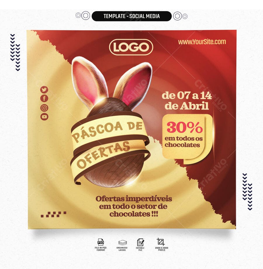 Flyer de Páscoa Ofertas de Chocolate PSD Editável
