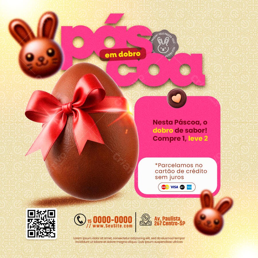 Flyer Digital Páscoa Ovo Chocolate Oferta Compre 1 Leve 2 PSD Editável