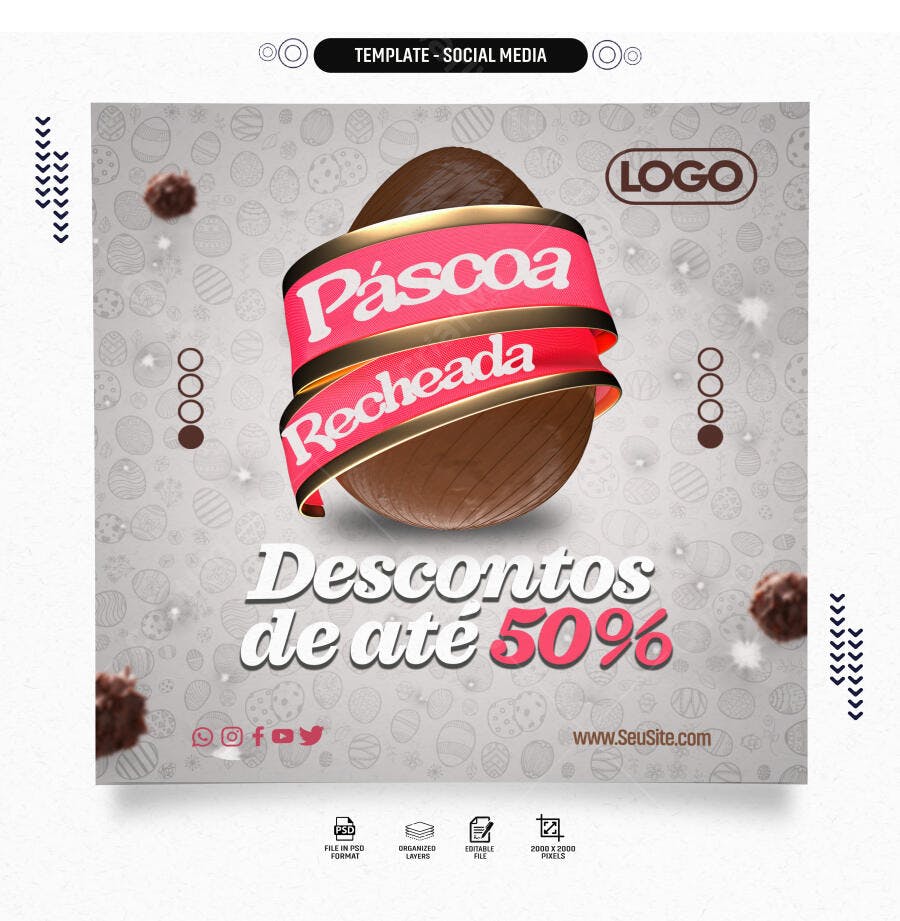 Flyer Social Media para Páscoa Recheada PSD Editável