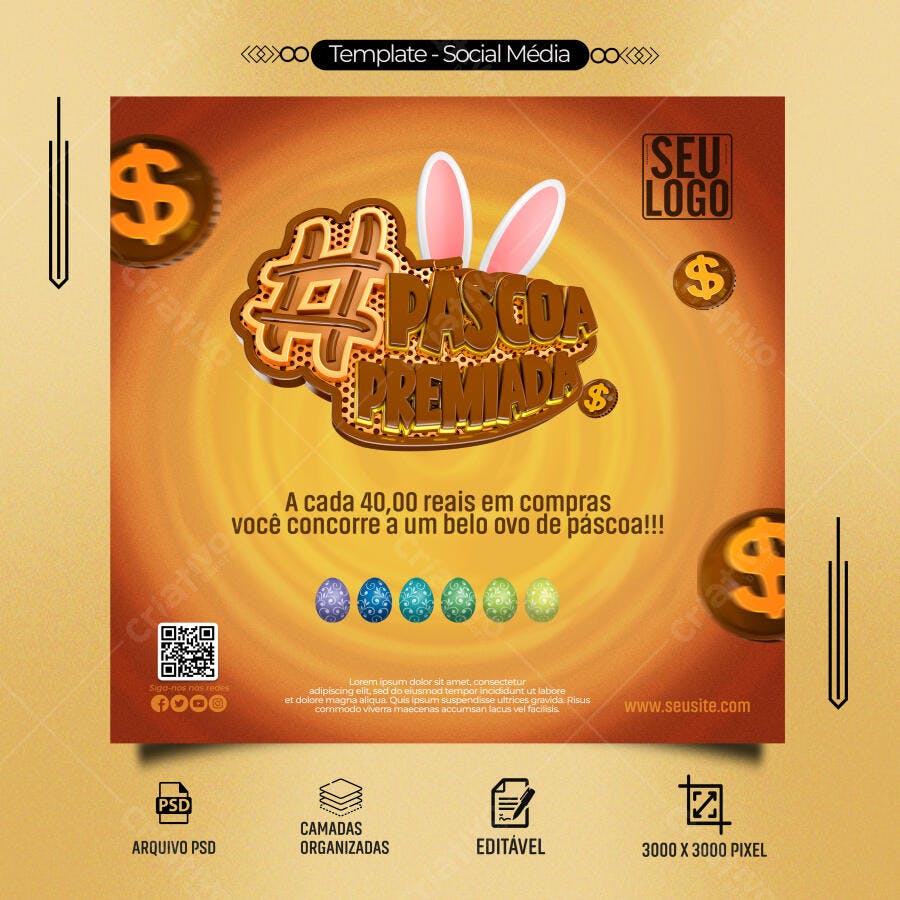 Flyer Psd para Páscoa Premiada com Sorteio de Ovos PSD Editável