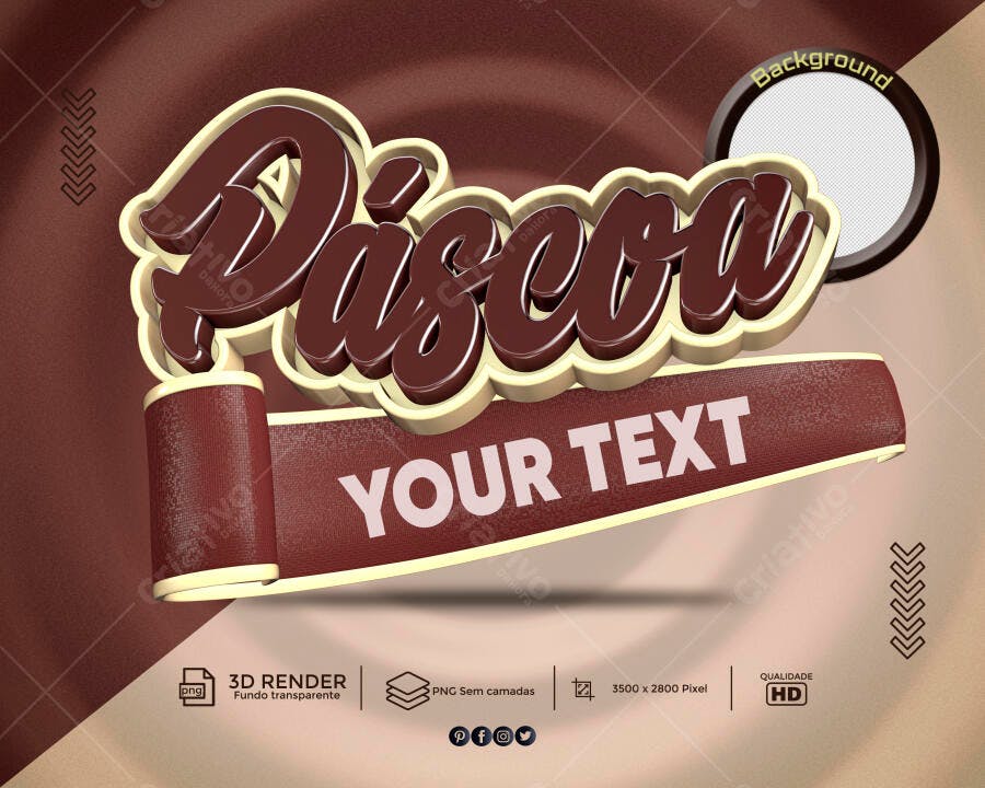 Título 3D Páscoa com Efeito Chocolate para Flyer de Evento PSD Editável