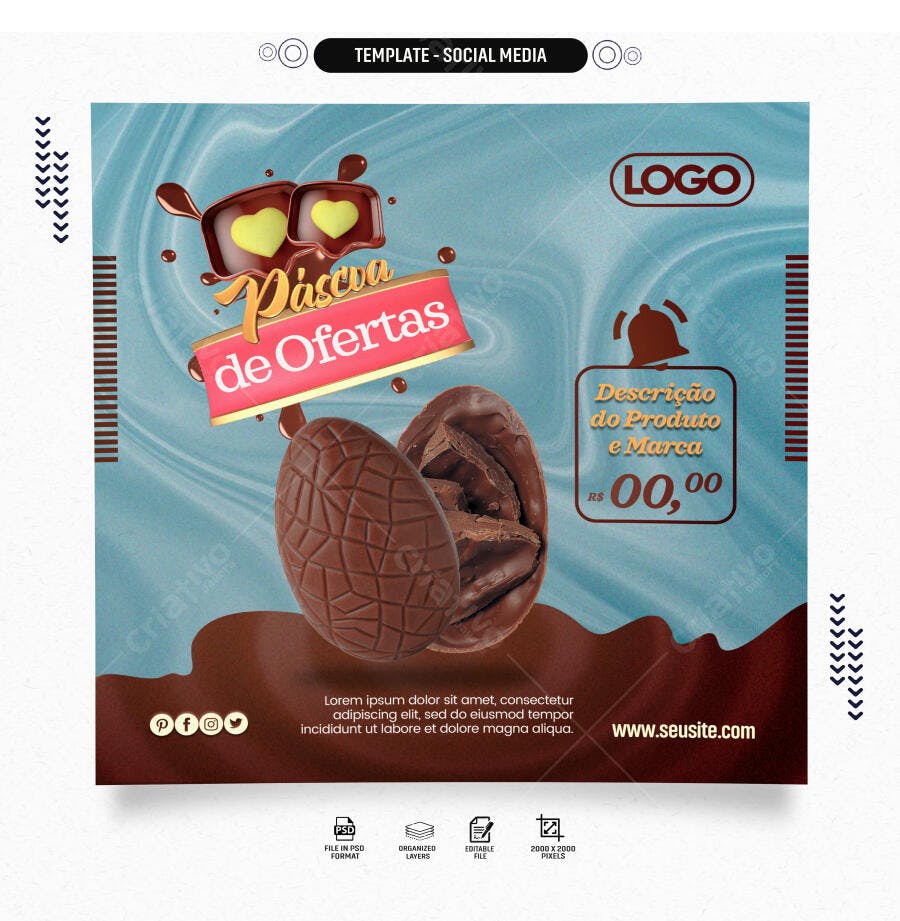 Flyer de Páscoa Ofertas Ovos de Chocolate PSD Editável