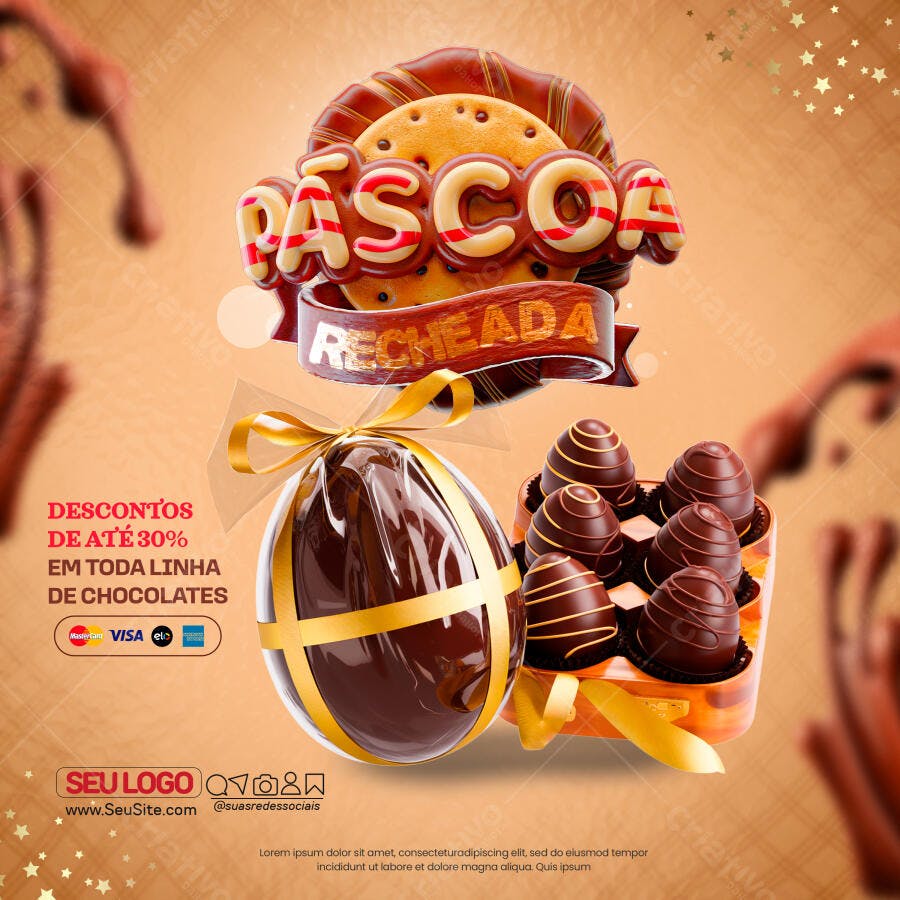 Post para Páscoa Recheada com Chocolates PSD Editável