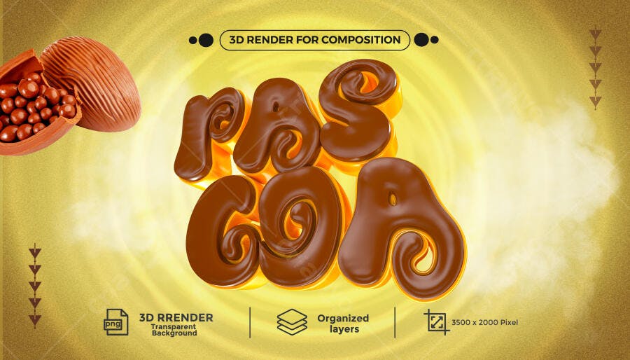 Render 3D Páscoa com Ovo de Chocolate e Bolinhas PSD Editável