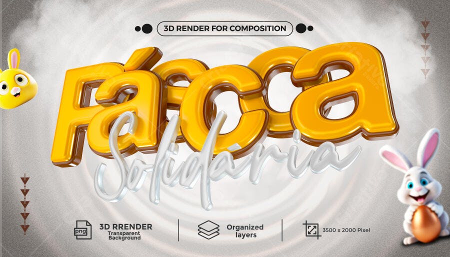 Texto 3D para Páscoa Solidária PSD Editável
