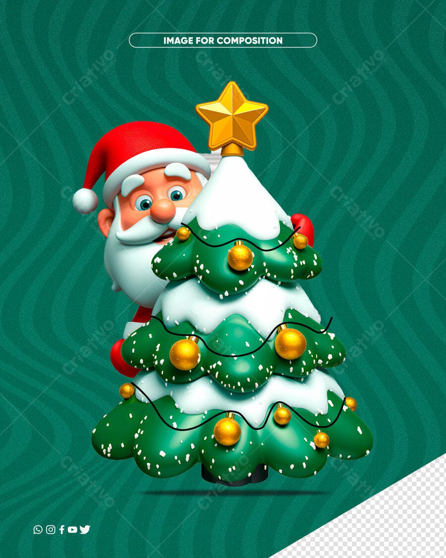 Post para Redes Sociais Natal Papai Noel e Árvore 3D PSD Editável