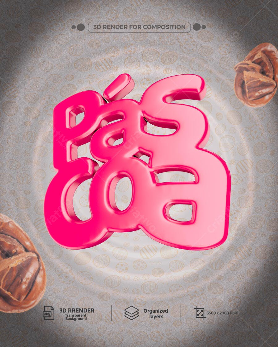 Título 3D Páscoa Rosa Brilhante PSD Editável