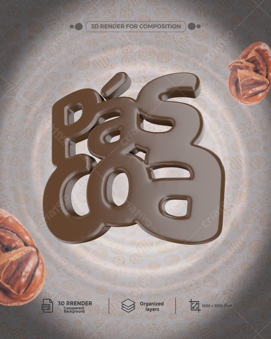 Objeto 3D Texto Páscoa Chocolate para Celebração PSD Editável