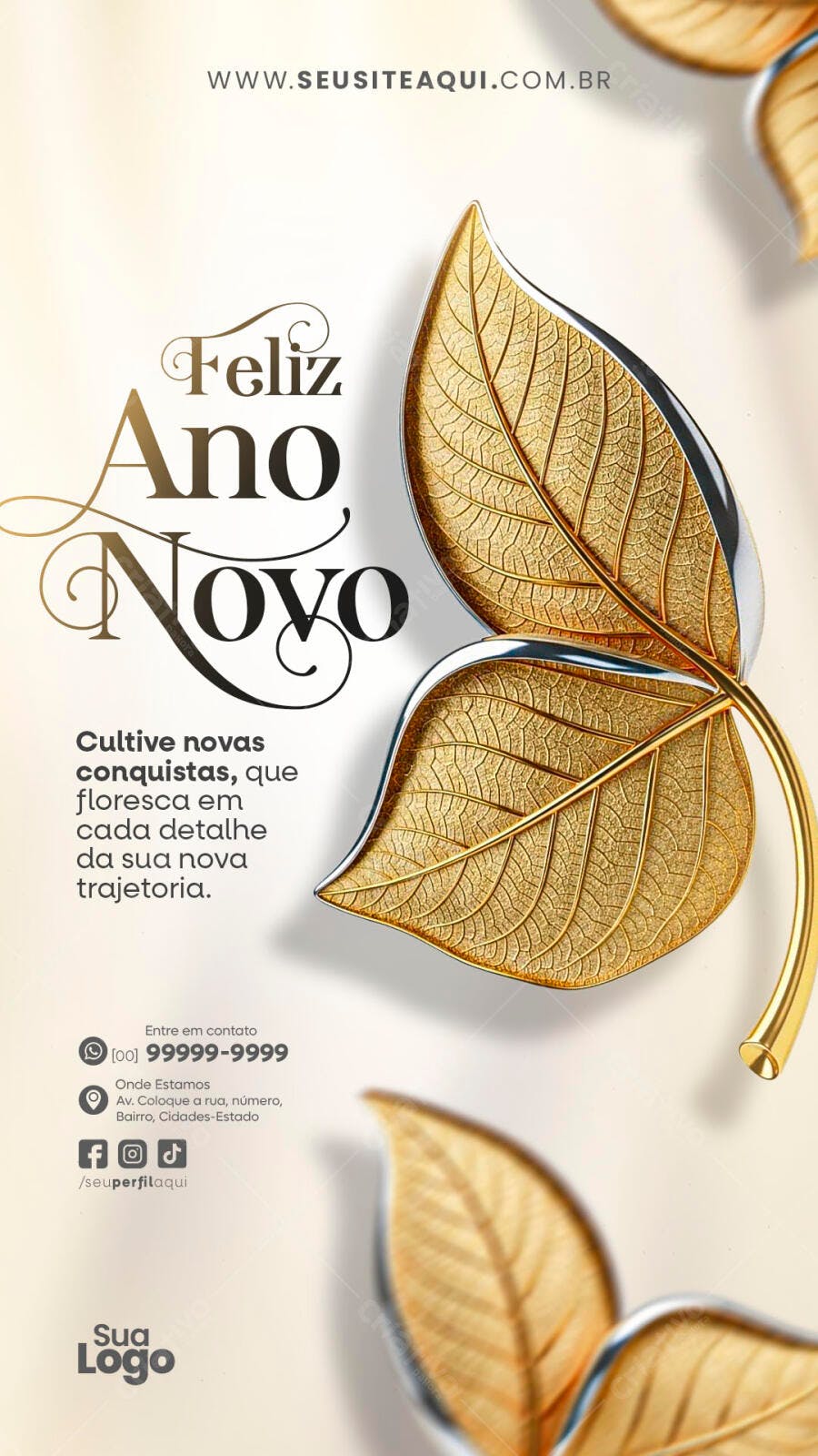 Post para Redes Sociais para Ano Novo Dourado PSD Editável