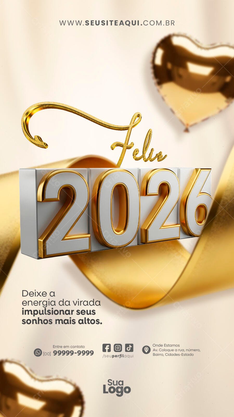 Post para Redes Sociais Feliz Ano Novo 2026 PSD Editável