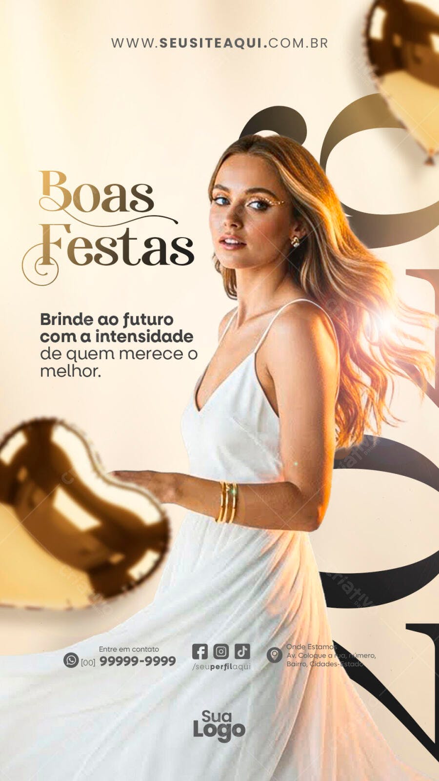 Post para Boas Festas Mulher Elegante Dourado PSD Editável