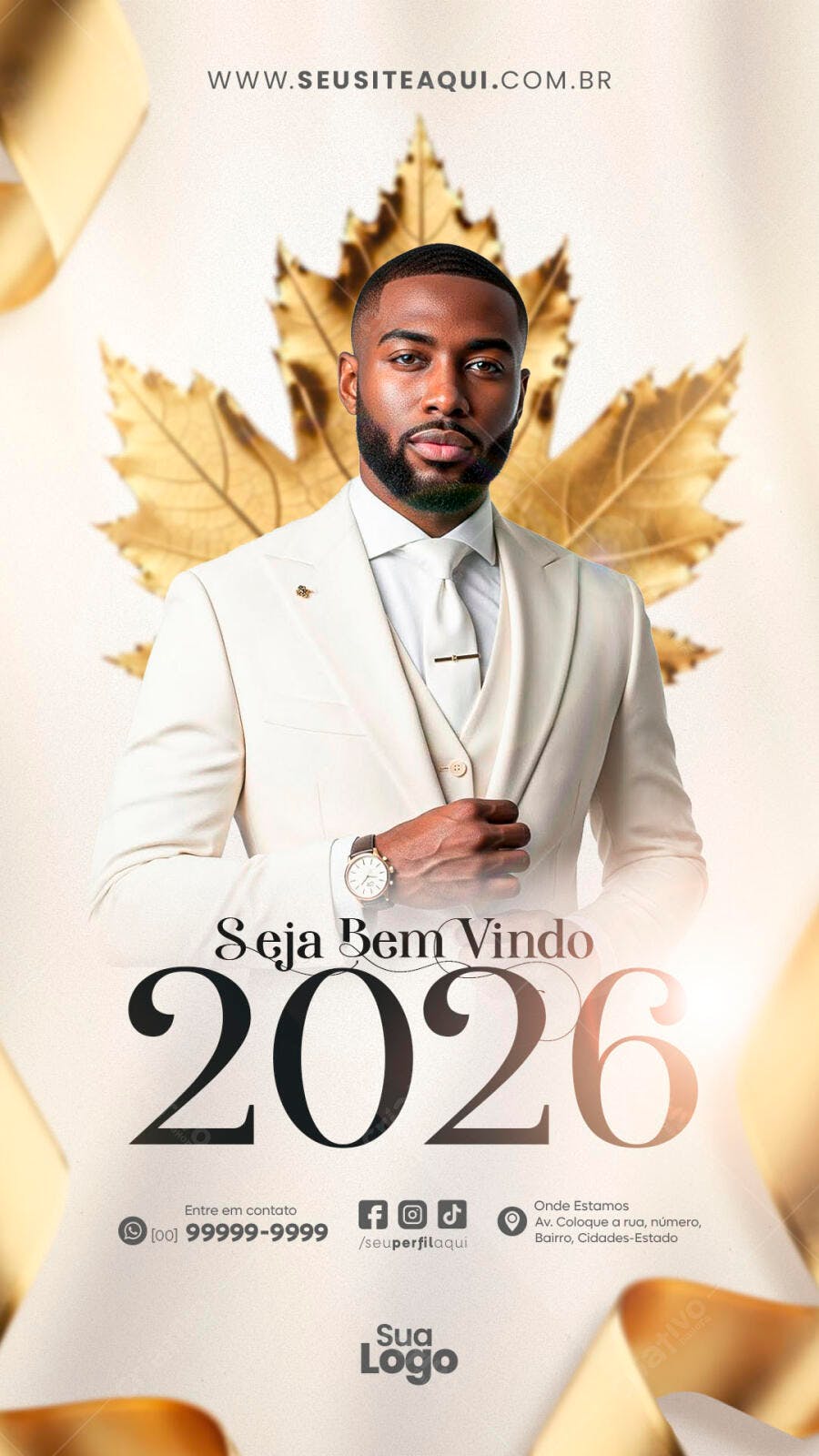 Flyer Boas-Vindas 2026 com Homem Elegante PSD Editável