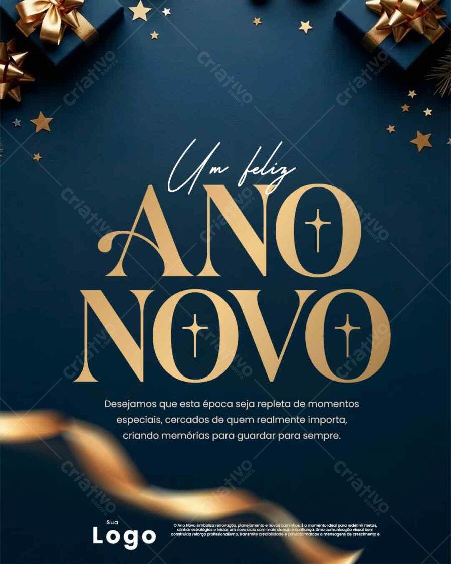 Flyer Um Feliz Ano Novo Dourado Elegante PSD Editável