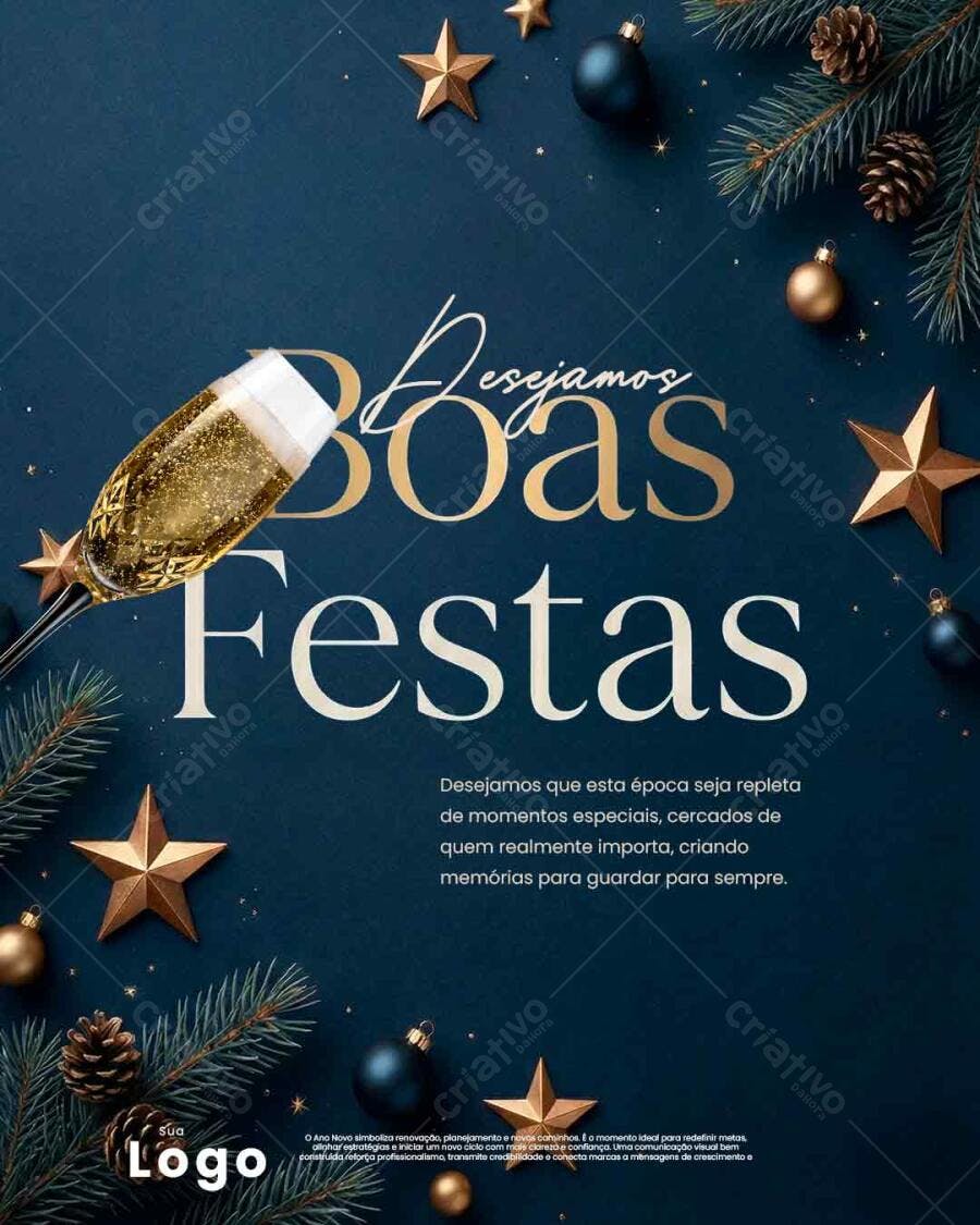 Post para Redes Sociais Boas Festas Elegante Natal Ano Novo PSD Editável