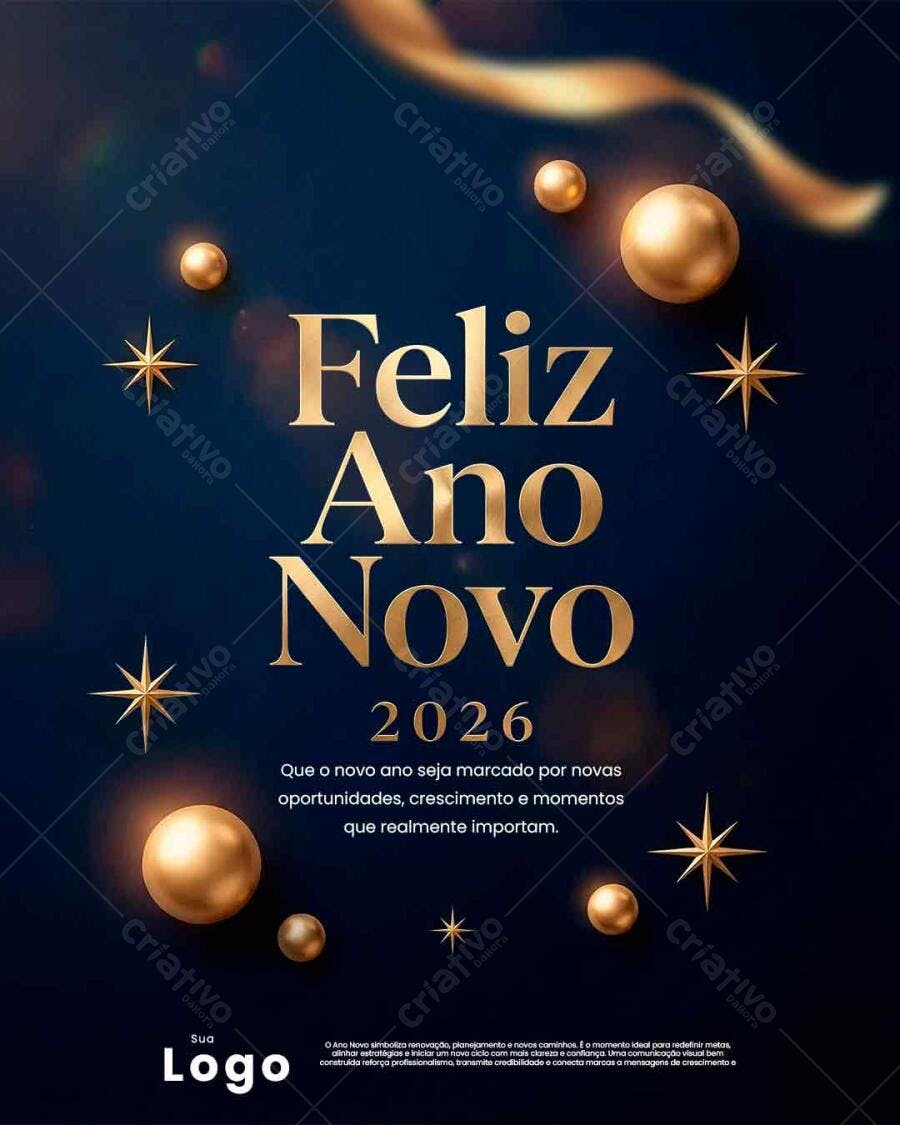 Flyer Celebração Ano Novo 2026 Dourado PSD Editável