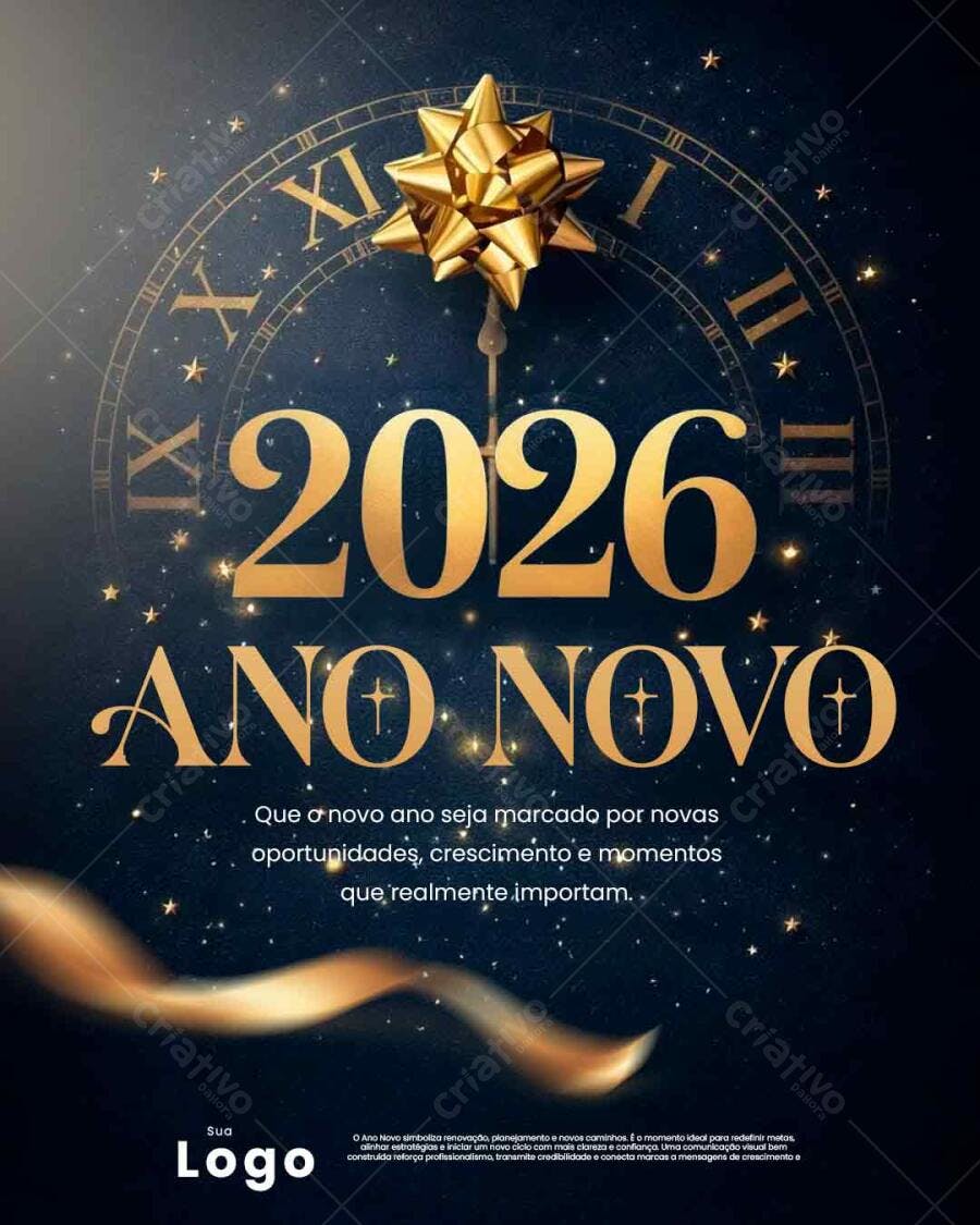 Flyer Boas Festas de Ano Novo 2026 Dourado PSD Editável