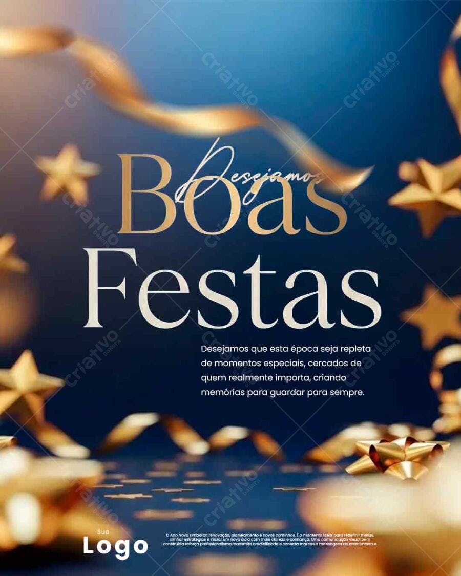 Flyer Boas Festas Dourado Celebrativo Fim de Ano PSD Editável