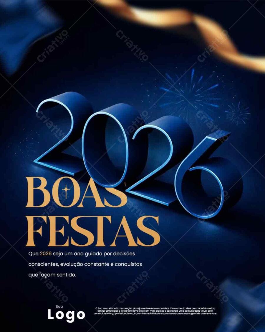 Post de Boas Festas Ano Novo 2026 Dourado com Cruz PSD Editável