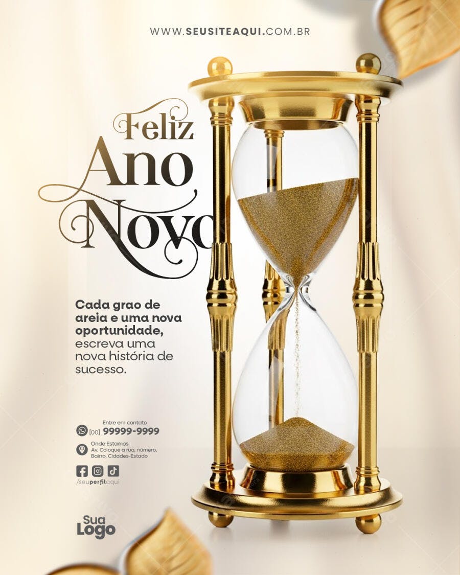 Flyer Digital Ano Novo Dourado Oportunidade PSD Editável
